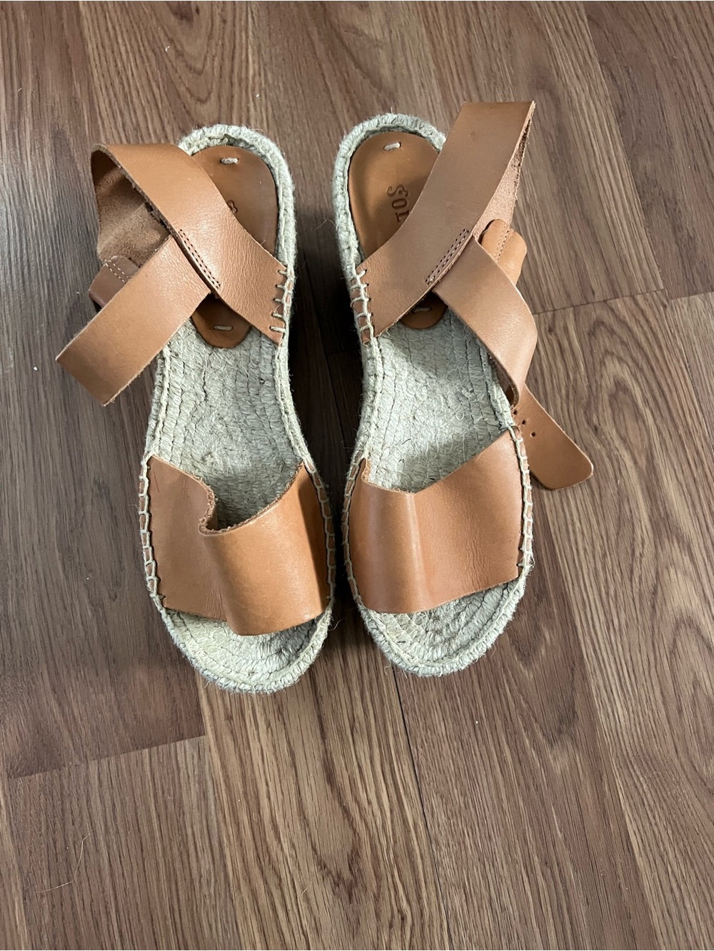 Soludos Tan Leather Espadrille Platform Sandals